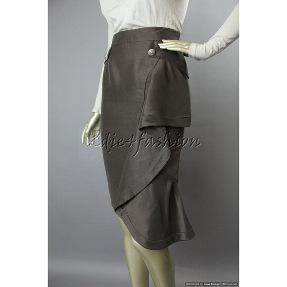 $1990 VALENTINO Stylish Brown Raw Silk Ruffle Flare Pencil Logo Skirt 2 - Picture 1 of 7